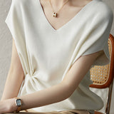 Solid Colored V-neck Knitted T-shirt