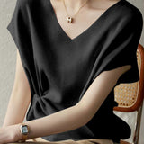 Solid Colored V-neck Knitted T-shirt
