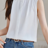 Solid Colored Ruffled Sleeveless Shirt
