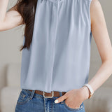 Solid Colored Ruffled Sleeveless Shirt
