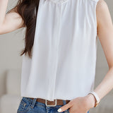 Solid Colored Ruffled Sleeveless Shirt