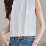 Solid Colored Ruffled Sleeveless Shirt
