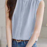 Solid Colored Ruffled Sleeveless Shirt