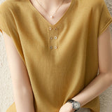 V-neck Solid Color Knitted T-shirt