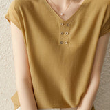 V-neck Solid Color Knitted T-shirt