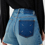 High-waisted Denim Shorts with Frayed Edges