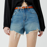 High-waisted Denim Shorts with Frayed Edges