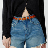 High-waisted Denim Shorts with Frayed Edges