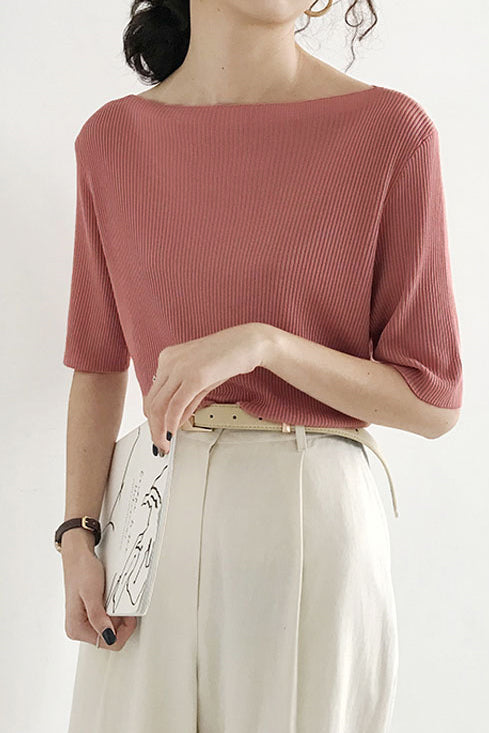 Simple Medium Sleeve Knit Top - liwisi