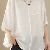 Loose Batwing Sleeve Linen-Look T-Shirt