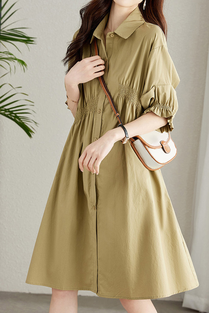 Asymmetrical Pleated Shirt Dress - liwisi