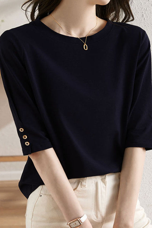 Minimalist Round Neck Three-Quarter Sleeve T-Shirt - liwisi