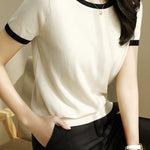 Minimalist Chic Color-Blocked Round Neck Short Sleeve - liwisi