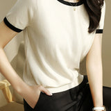 Minimalist Chic Color-Blocked Round Neck Short Sleeve - liwisi