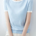 Minimalist Chic Color-Blocked Round Neck Short Sleeve - liwisi