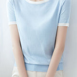 Minimalist Chic Color-Blocked Round Neck Short Sleeve - liwisi