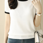 Minimalist Chic Color-Blocked Round Neck Short Sleeve - liwisi