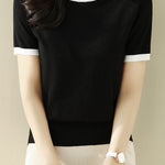 Minimalist Chic Color-Blocked Round Neck Short Sleeve - liwisi