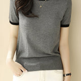 Minimalist Chic Color-Blocked Round Neck Short Sleeve - liwisi