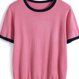 Minimalist Chic Color-Blocked Round Neck Short Sleeve - liwisi