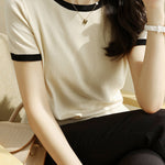 Minimalist Chic Color-Blocked Round Neck Short Sleeve - liwisi