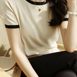 Minimalist Chic Color-Blocked Round Neck Short Sleeve - liwisi