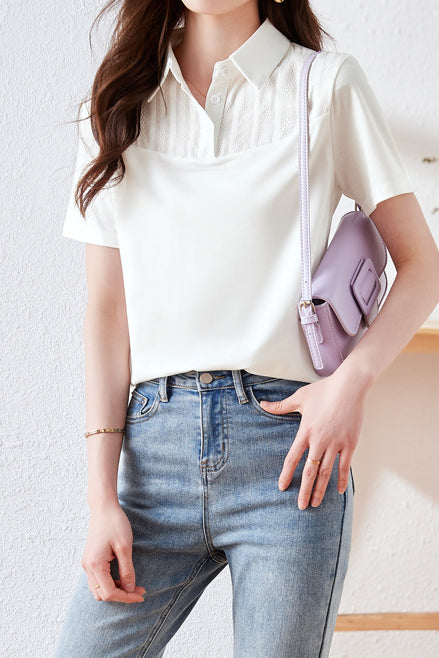 Casual textured patchwork top - liwisi