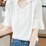 Lace hollow-out chiffon shirt