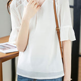 Lace hollow-out chiffon shirt