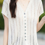 Hollow V-neck ribbed knit short sleeve