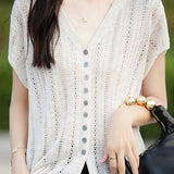 Hollow V-neck ribbed knit short sleeve