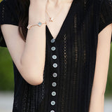Hollow V-neck ribbed knit short sleeve