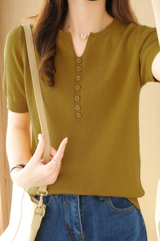 Minimalist Short-Sleeve Knit Top - liwisi