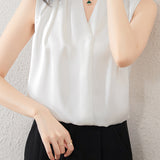 Simple V-Neck Sleeveless Satin Blouse
