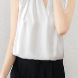 Simple V-Neck Sleeveless Satin Blouse