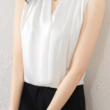 Simple V-Neck Sleeveless Satin Blouse