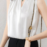 Simple V-Neck Sleeveless Satin Blouse