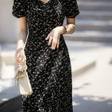 French-Style Floral Square-Neck Dress
