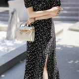 French-Style Floral Square-Neck Dress