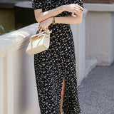 French-Style Floral Square-Neck Dress