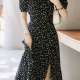 French-Style Floral Square-Neck Dress