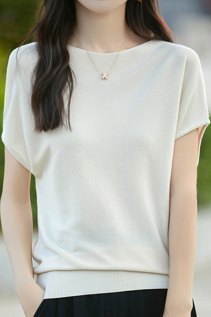 Simple Off-The-Shoulder Loose Half-Sleeve Top - liwisi