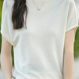 Simple Off-The-Shoulder Loose Half-Sleeve Top