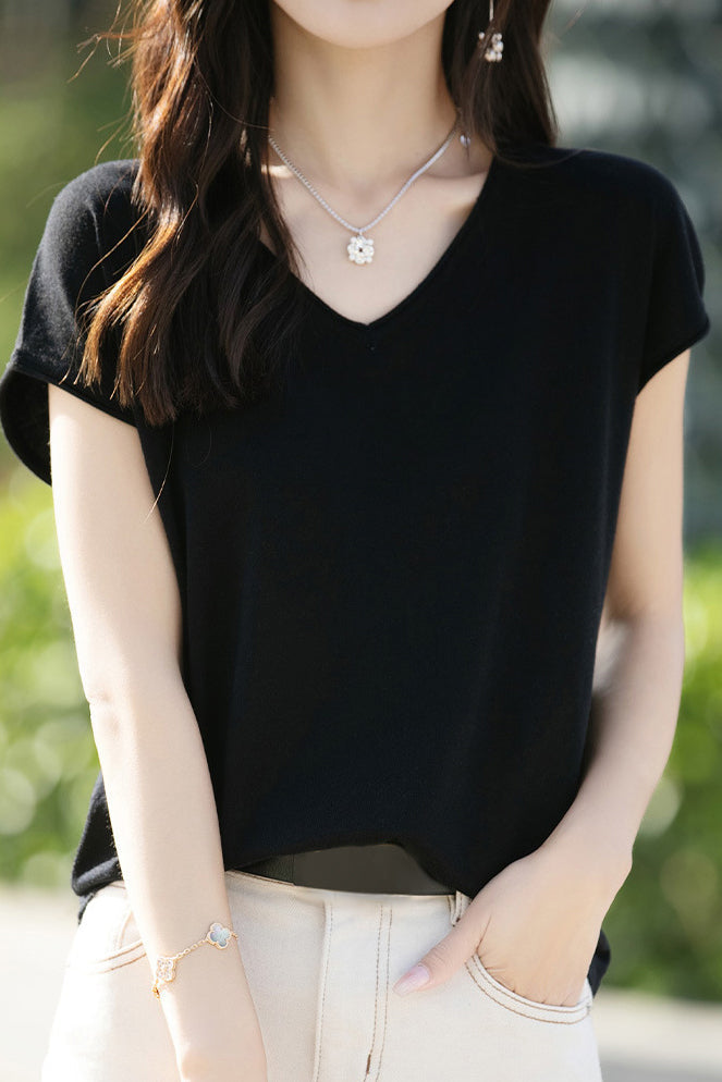 Minimalist Solid Color Knit Top - liwisi
