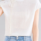 Elegant Tie-Neck Stand Collar Drop Shoulder Sleeve T-Shirt