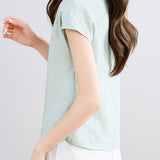 Elegant Tie-Neck Stand Collar Drop Shoulder Sleeve T-Shirt