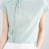 Elegant Tie-Neck Stand Collar Drop Shoulder Sleeve T-Shirt