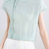 Elegant Tie-Neck Stand Collar Drop Shoulder Sleeve T-Shirt