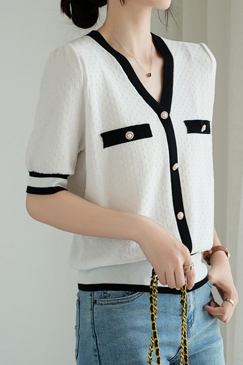 Simple Color-Block Knit Top - liwisi