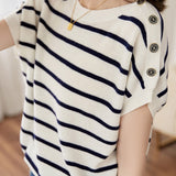 Striped Ice Silk Knit Short-Sleeve